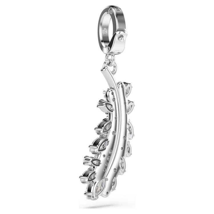 Vienna charm Mixed cuts, Feather, White, Rhodium plated